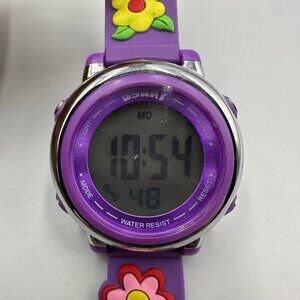 3/$30 Skemi Digital Watch Girls Purple Flower Band Light Up Dial New Battery 8"
